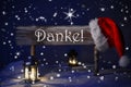 Christmas Sign Candlelight Santa Hat Danke Means Thank You