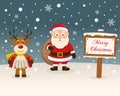 Christmas Sign - Reindeer & Santa Claus Royalty Free Stock Photo