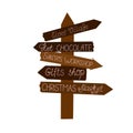 Christmas sign showing direction to Santa`s workshop, Christmas market, elf village, gift shop Royalty Free Stock Photo