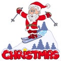 Christmas sign with skiing Santa