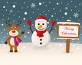 Christmas Sign - Snowman & Reindeer Royalty Free Stock Photo