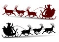 Christmas Silhouette, Dog in santa claus cap rides in a sleigh o Royalty Free Stock Photo