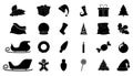 Christmas silhouette icon set. Collection of black december holiday symbol. Black and white illustration isolated on white