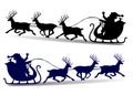 Christmas Silhouette of Santa Claus rides in a sleigh on deer, c Royalty Free Stock Photo