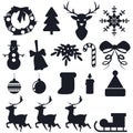 Christmas silhouette vector icons set isolated Royalty Free Stock Photo