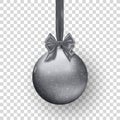 Christmas silver ball with ribbon and bow isolated on the transparent background Royalty Free Stock Photo
