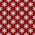 Christmas Simple Symmetric Seamless Pattern of White Snowflakes on Red Backdrop