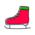 Christmas skates sketch. Doodle line web icon. New Year festive vector handdrawn color illustration for greeting card