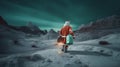 christmas nature sky costume santa night holiday mountain winter snow. Generative AI.