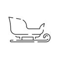 Christmas sled. Santa Claus sleigh vector line icon. Merry Christmas sign. Santa Claus with gift illustration on Royalty Free Stock Photo