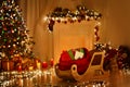 Christmas Sleigh With Bag, Sledge Sack Full Xmas Letters Mails Royalty Free Stock Photo