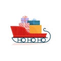 Christmas sleigh with gifts flat color vector icon Royalty Free Stock Photo