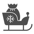 Christmas sleigh with gifts solid icon. Santa sledge vector illustration isolated on white. Sleigh with santa bag glyph Royalty Free Stock Photo