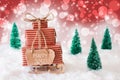 Christmas Sleigh On Red Background, Happy 2017 Royalty Free Stock Photo