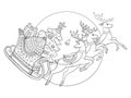 Christmas sleigh with reindeers coloring vector