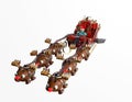 Christmas sleigh with six deer robots.3d render