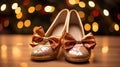 Christmas and New Year brown ladies Shoes, Lights Background