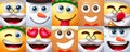 Christmas smiley character square vector set. Christmas smileys characters like santa claus, snowman, elf and gingerbread.