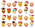 Christmas smileys character vector set. Christmas cartoon character like santa claus, ginger bread and smiley in different facial.