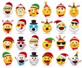 Christmas smileys character vector set. Christmas cartoon character like santa claus, snow man, elf and smiley in different.