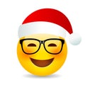 Christmas emoji with Santa cap, vector cartoon Royalty Free Stock Photo