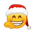 Christmas smiling face with smiling eyes covering mouth with hand