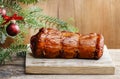 Christmas smoked ham under fir branch