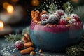Christmas smoothie bowl with red and green fruits Royalty Free Stock Photo