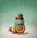 Christmas Snail And Gifts.