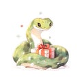 Christmas snake 2025 New Year watercolor vector Royalty Free Stock Photo