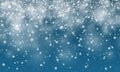 Christmas snow. Falling snowflakes on blue background. Snowfall. Vector illustration Royalty Free Stock Photo