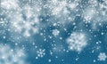 Christmas snow. Falling snowflakes on blue background. Snowfall. Vector illustration Royalty Free Stock Photo