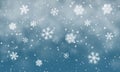 Christmas snow. Falling snowflakes on blue background. Snowfall. Vector illustration Royalty Free Stock Photo