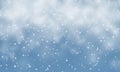 Christmas snow. Falling snowflakes on blue background. Snowfall. Vector illustration Royalty Free Stock Photo