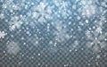 Christmas snow. Falling snowflakes on dark background. Snowfall. Vector illustration Royalty Free Stock Photo