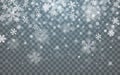 Christmas snow. Falling snowflakes on dark background. Snowflake transparent decoration effect. Xmas snow flake pattern. Magic Royalty Free Stock Photo