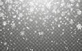 Christmas snow. Falling snowflakes on dark background. Snowflake transparent decoration effect. Xmas snow flake pattern. Magic Royalty Free Stock Photo