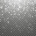 Christmas snow. Falling snowflakes on dark background. Snowflake transparent decoration effect. Xmas snow flake pattern. Magic Royalty Free Stock Photo