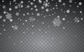 Christmas snow. Falling snowflakes on dark background. Snowflake transparent decoration effect. Xmas snow flake pattern. Magic Royalty Free Stock Photo