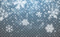 Christmas snow. Falling snowflakes on dark background. Snowflake transparent decoration effect. Xmas snow flake pattern. Magic Royalty Free Stock Photo