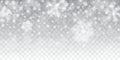 Christmas snow. Falling snowflakes on transparent background. Snowfall. Vector illustration