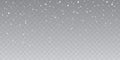 Christmas snow. Falling snowflakes on transparent background. Snowfall. Vector illustration