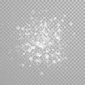 Christmas snow falling or sparkling snowflakes glitter confetti firework on white transparent background. Vector winter holiday sn