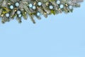 Christmas Snow Fir Tree Blue Bauble Background Royalty Free Stock Photo