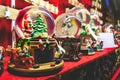 Christmas snow globes background crystal ball with santa claus and christmas tree inside Royalty Free Stock Photo