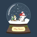 Christmas snow globe with bear and penguins illustration Royalty Free Stock Photo