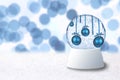 Christmas Snow Globe With Blue Holiday Bulbs Royalty Free Stock Photo