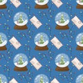 Christmas snow globe crystal seamless pattern winter holiday gift wrap background vector illustration. Royalty Free Stock Photo