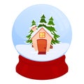 Christmas snow globe with a cute house, winter forest. Vector New Year\'s snow globe Royalty Free Stock Photo
