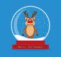 Christmas snow globe with a deer inside. Merry Christmas. Celebrating new year and christmas. Vector illustration in flat style Royalty Free Stock Photo